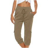 Women’s Cropped Pants in Cotton Linen with Cargo Pockets - Himpall
